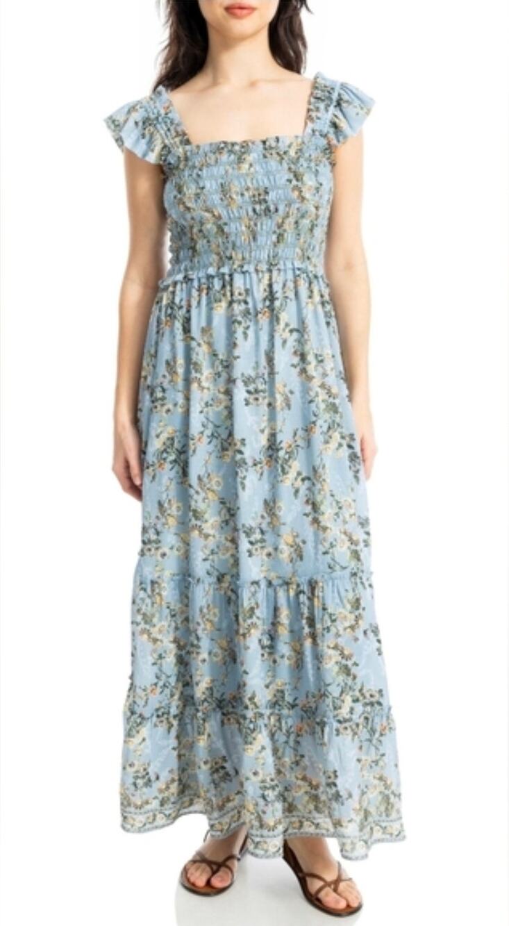 Max Studio Smocked Tiered Blue Daisy Flutter -  Medium - NWOT - MSRP $198